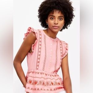 Women’s Ann Taylor LOFT Floral Embroidered Henley Shell Blouse Top Medium